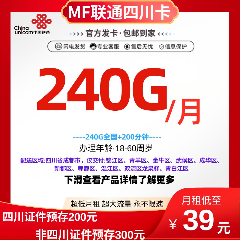 MF联通四川卡【线下派送注意接听电话】